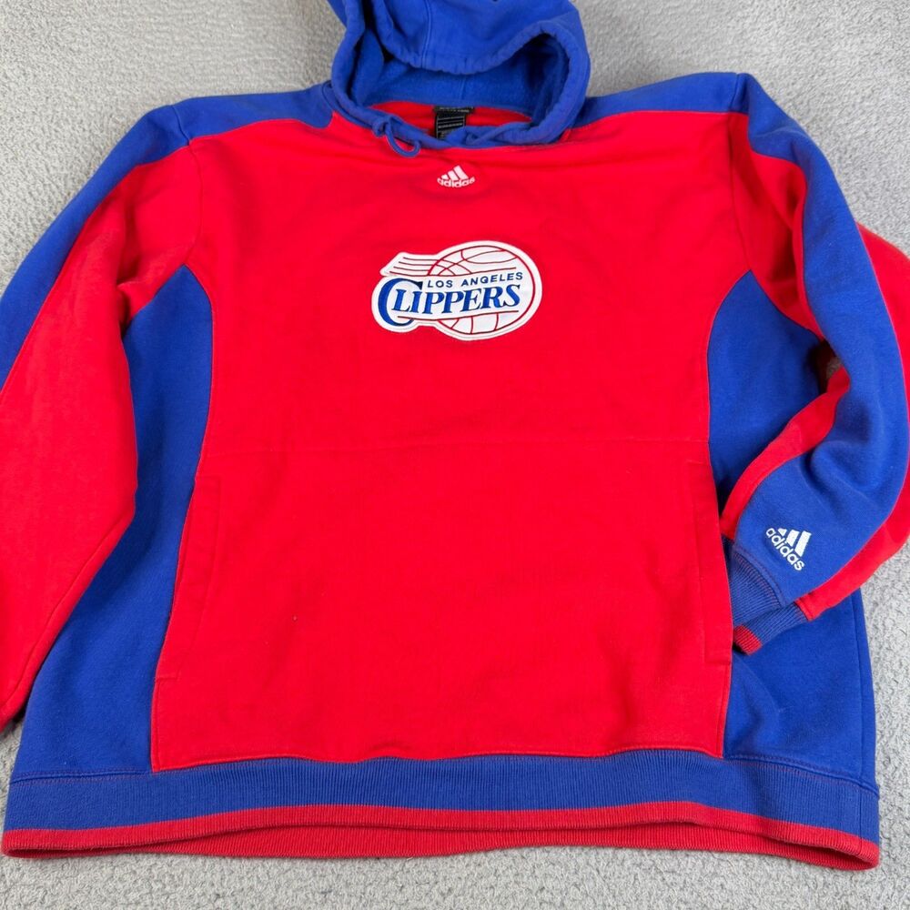 LA CLIPPERS Hoodie Adidas Mens Large Red Blue Stitched Sweatshirt Sweater Logo
